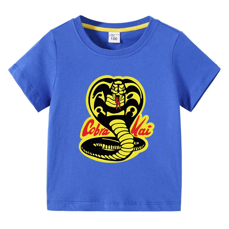 Cobra Kai Printed Summer Chlidren' T-shirt Boys Girls O-Neck Short Sleeve Tees Kids Pure Cotton Clothing Baby Boys Gift