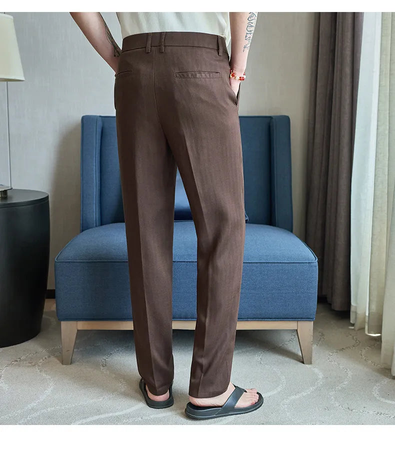 Summer New Linen Breathable Trousers High Quality Fashion Men Straight Casual Pants Men Slim Fit Solid Business Office Suit Pant
