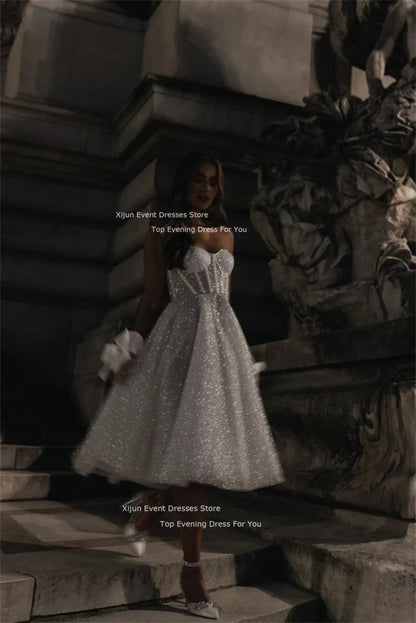 Glitter Long Wedding Dresses Sweetheart Sleeveless Prom Dresses Tulle Bridal Gowns Bride Robes Vestidos De Novia Evening
