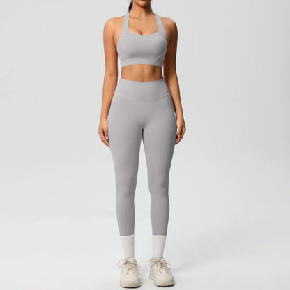 Women 2pcs Patchwork Sport Yoga Suit Training Sleeveless Sport Gym Tops  Tummy Control Slimming Booty Leggings Yoga Suit Sports