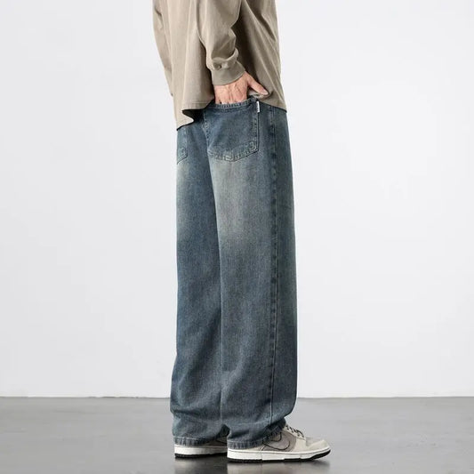 Spring Autumn New Men's Straight Vintage Fit Jeans Casual Trousers High Quality Male Korean Fashion Baggy Wide Leg Denim Pants