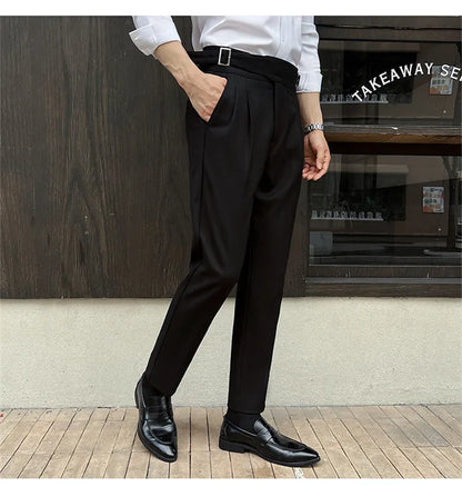 2025 New Naples High Waist Mens Suit Pants Double-Blade Gurkha Chino Slim Fit Trousers Fashion Men Wedding Party Casual Pant