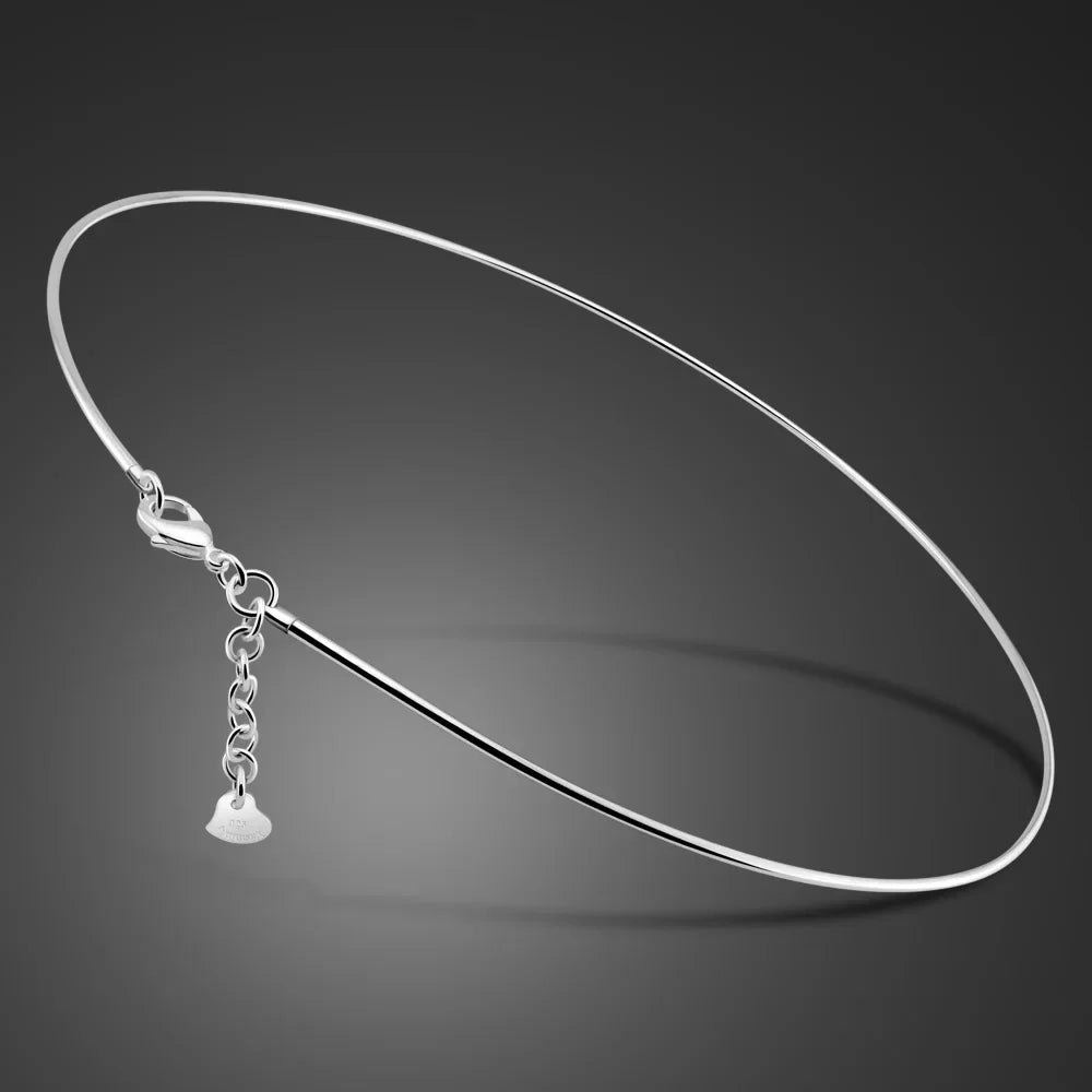 Vintage Simple 925 Sterling Silver Necklace Geometric Choker Shiny And Delicate Collarbone Chain For Women's Golden Jewellery