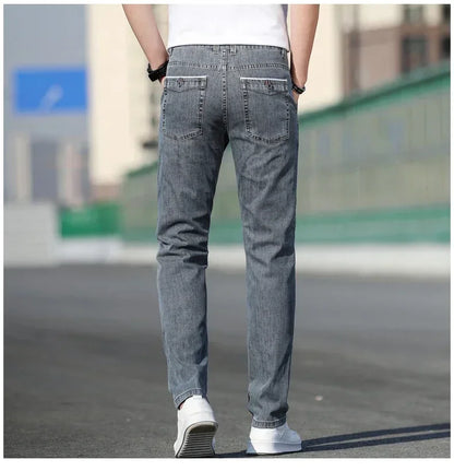 2024 Summer New Men's Loose Stretch Gray Jeans Fashion Casual Stretch Straight-leg Denim Pants Male Light Blue Brand