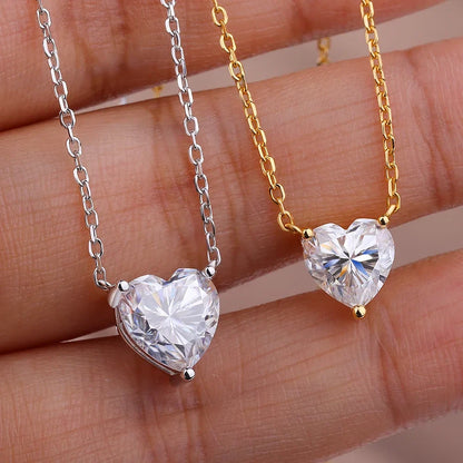0.5-2CT Heart Cut Moissanite Solitaire Pendant Necklaces for Women 925 Sterling Silver Chains Fine Jewelry Gifts Collar