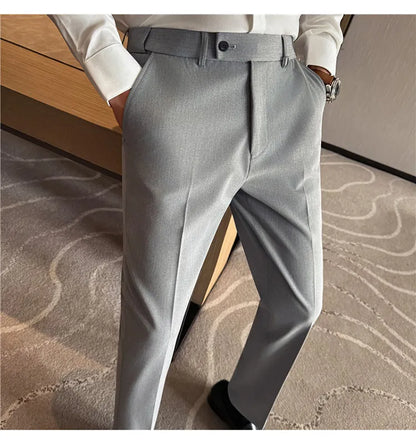 New Lnvisible Elastic Waistband Design Men Business Casual Pants High Quality Solid Slim Office Social Dress Suit Pant Oversized