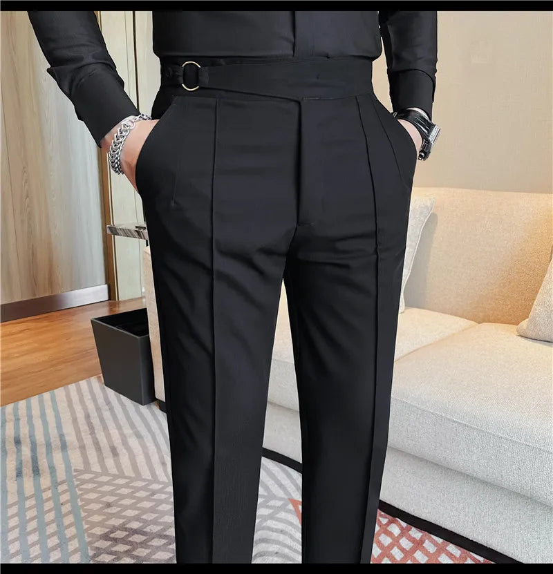 High Quality Men's Suit Pant Solid Color England Style Slim Fit Casual High Waist Trousers Men Spring Autumn Fashion Suit Pants
