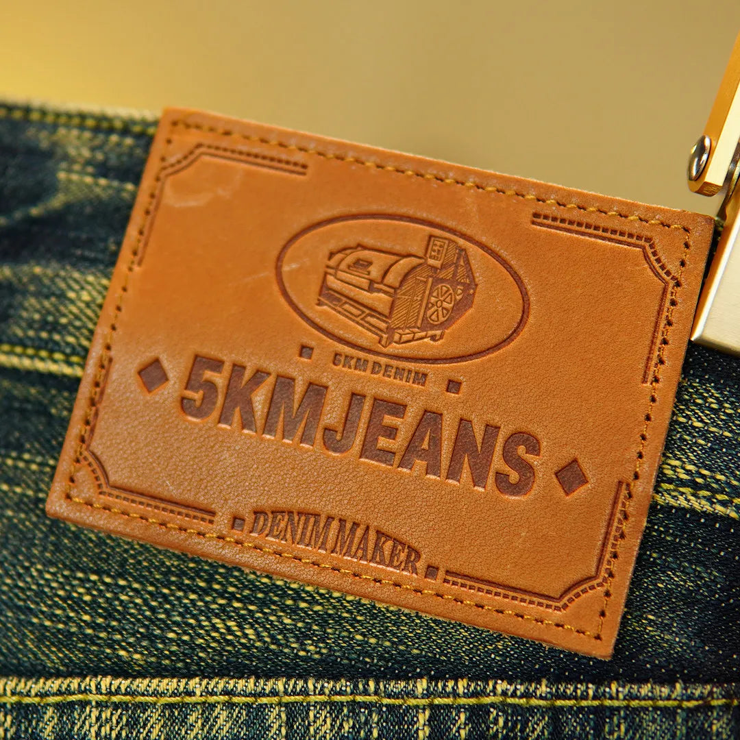 19oz Selvedge Emerald Denim Jeans for Men Tibetan 100% Cotton Yarn Plant-Dyed Thickened Straight-Leg American Retro Trousers 5KM