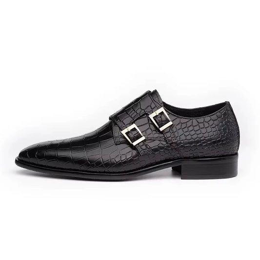 Men's Genuine Leather Dress Loafers Handmade Double Buckle Monk Slip-On Shoes for Party & Formal Wear Fashion& Men's Footwear