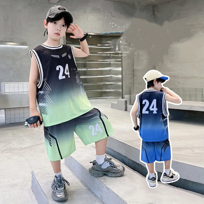 Summer Boy Child Basketball T-shirt Shorts Jersey Suit Quick Dry Kids Sports Wear Outfit Tweens Casual Clothing Set Sportswear