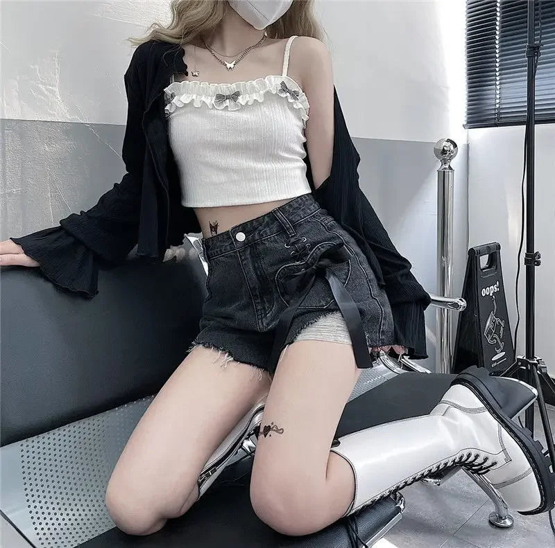 Classic Bow High Waist Short Jean Pants Woman New In Casual Jorts Hot Stretchy To Wear Harajuku Fashion Denim Shorts for Women