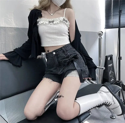 Classic Bow High Waist Short Jean Pants Woman New In Casual Jorts Hot Stretchy To Wear Harajuku Fashion Denim Shorts for Women