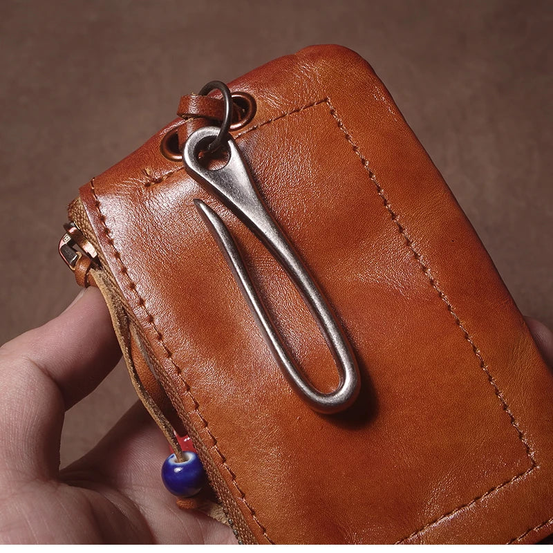 High Quality Genuine Leather Home Car Key Bag Retro Men Handmade Top Cowhide Coin Purse Women Zipper Mini Wallet Card Holde