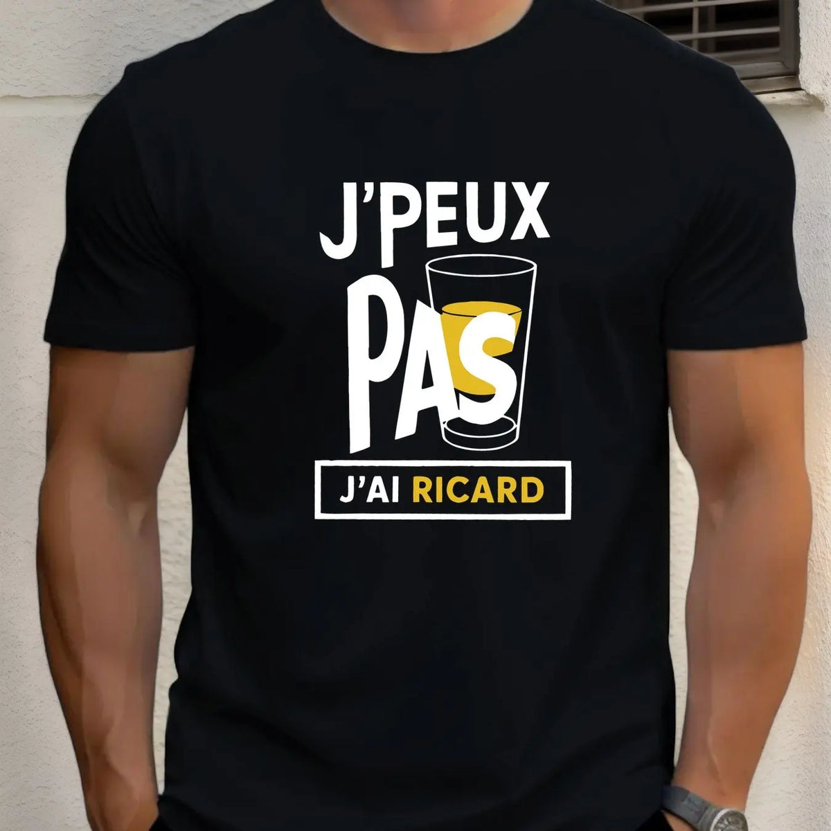 Men "J'Peux Pas J'ai Ricard" Graphic Tee - Casual Crew Neck Short Sleeve Summer Style Cotton Blend Regular Fit Men Clothing