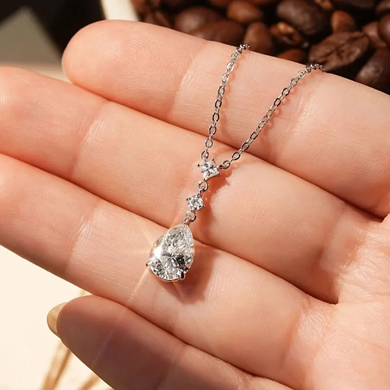 Exquisite 7x10mm Pear Cut Moissanite Pendant Necklace With Certificate for Women 925 Sterling Silver Chains Jewerly Gift