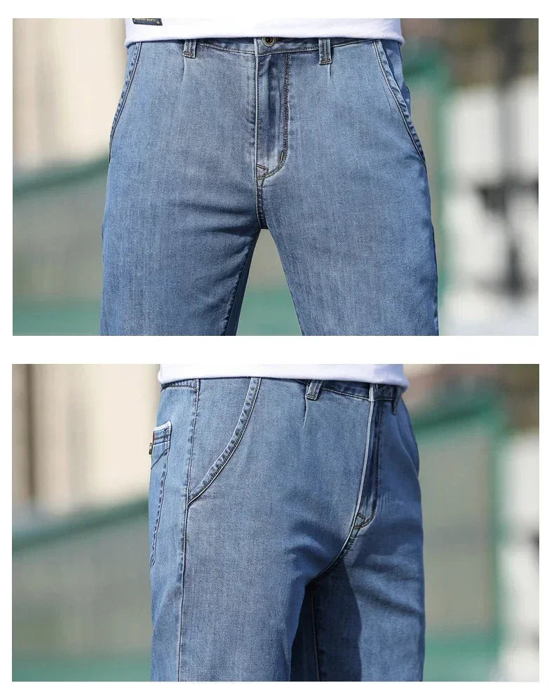 2024 Summer New Men's Loose Stretch Gray Jeans Fashion Casual Stretch Straight-leg Denim Pants Male Light Blue Brand