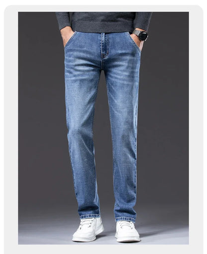 New Men's Slim Straight Elastic Jeans Fashion Business Casual Comfortable Soft Denim Trousers High Quality Mens Designer Clothes