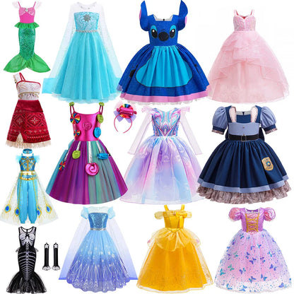 Elsa Mermaid Moana Stitch Sleeping Beauty Jasmine Candy Rapunzel Belle Judy Hopps Glinda Holiday Party  Princess Dress