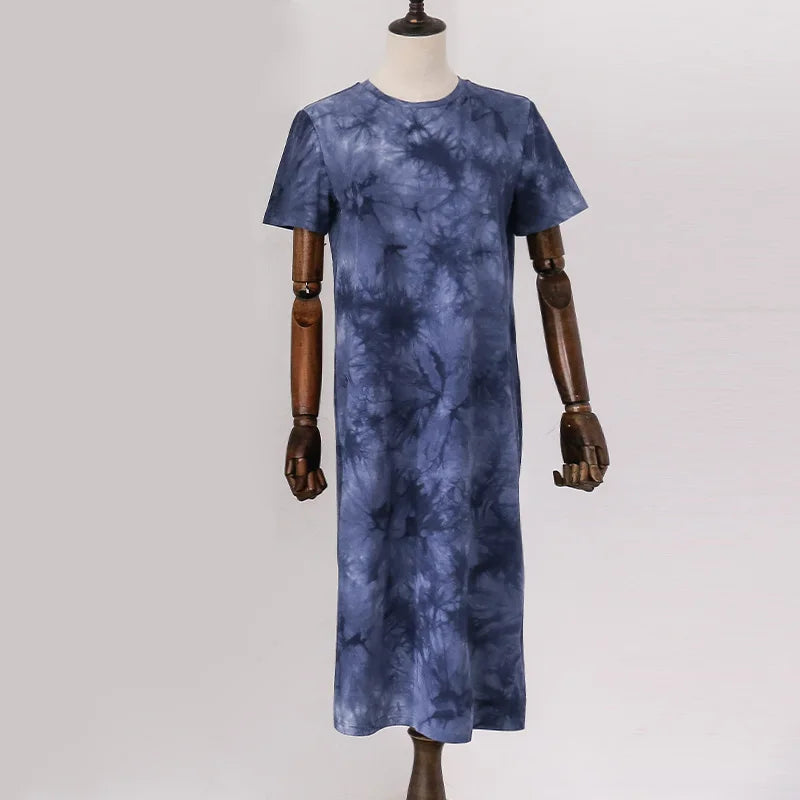 Original Casual 94% Cotton Summer Women's Dresses Solid Short Sleeve Spilt Long Midi Dress Fashion Sundress Female Clothing