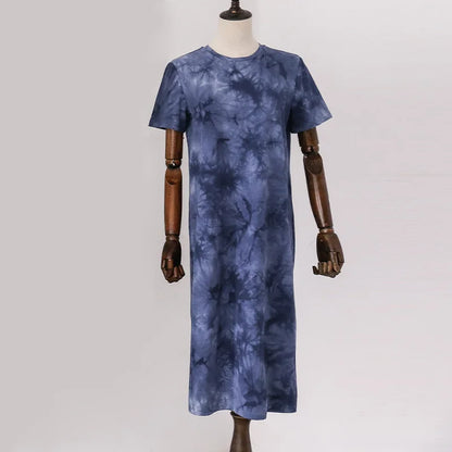 Original Casual 94% Cotton Summer Women's Dresses Solid Short Sleeve Spilt Long Midi Dress Fashion Sundress Female Clothing