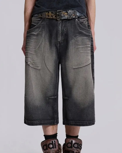 Cowboy shorts with rivet design and street wing pattern fashionable high waisted wide leg pants for Y2K knee length pants