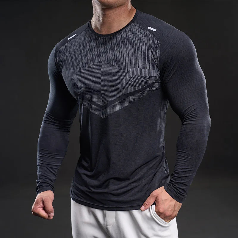 Loose-fit men's plain quick-dry breathable ice silk long-sleeve T-shirt for summer fitness and sports