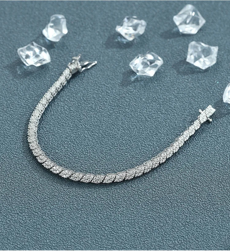 2025 New In Rhombus Shape Full 1.2mm D Color Moissanite Tennis Bracelet For Women 925 Silver Diamond Link Chain Bracelets