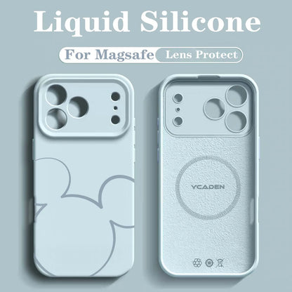 Luxury Liquid MIkey Silicone For Magsafe Phone Case For iPhone 17 Pro 16 15 14 13 12 Pro Max Wireless Charging Skin Smooth Cover