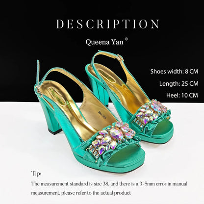 Spot goods Elegant Women Heels Shoes and Bag Set Decoration Rhinestones Women High Heels Shoes OL Bag And Shies