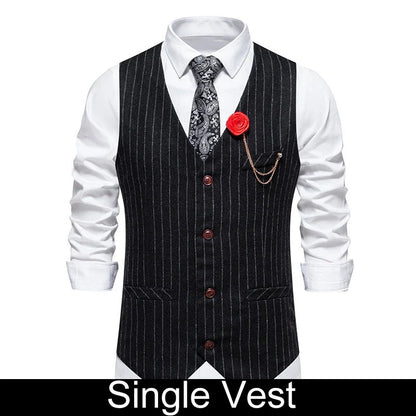 Men Suit Vest Vintage Striped Single-breasted Man Waistcoats Business Casual Slim Sleeveless Male Party Dress Vests
