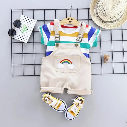 New Summer Baby Boys Clothes Suit Children Short Sleeved T-Shirt Overalls 2Pcs/Sets Kids Girls Clothing Infant Casual Costume