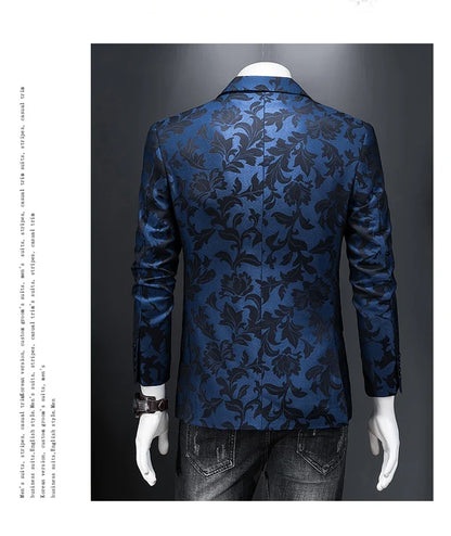 British Style Luxury Jacquard Blazers Men Clothing 2022 Business Slim Fit Casual Suit Coat Men Groom Wedding Suit Printed Blazer