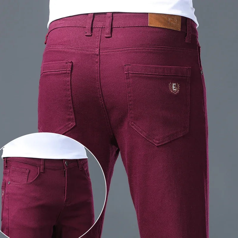 Fashion Classic Jeans Men Solid Color Casual Streetwear Hip-hop Trousers Stretch Slim-fit Embroidered Denim Pants