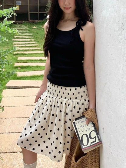 Deeptown Korean Style Polka Dot Skirts Women Sweet Elegant Y2k Ruffle Skirts Vintage Summer Femal A-line Mid Skirts Aesthetics