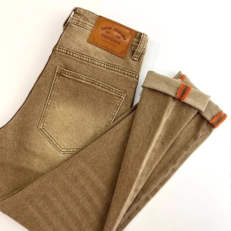 Elegant Slim Fit Men's Jeans Casual Khaki Straight Leg Elastic Fashionable City Style Summer Denim Pants Youth Wear