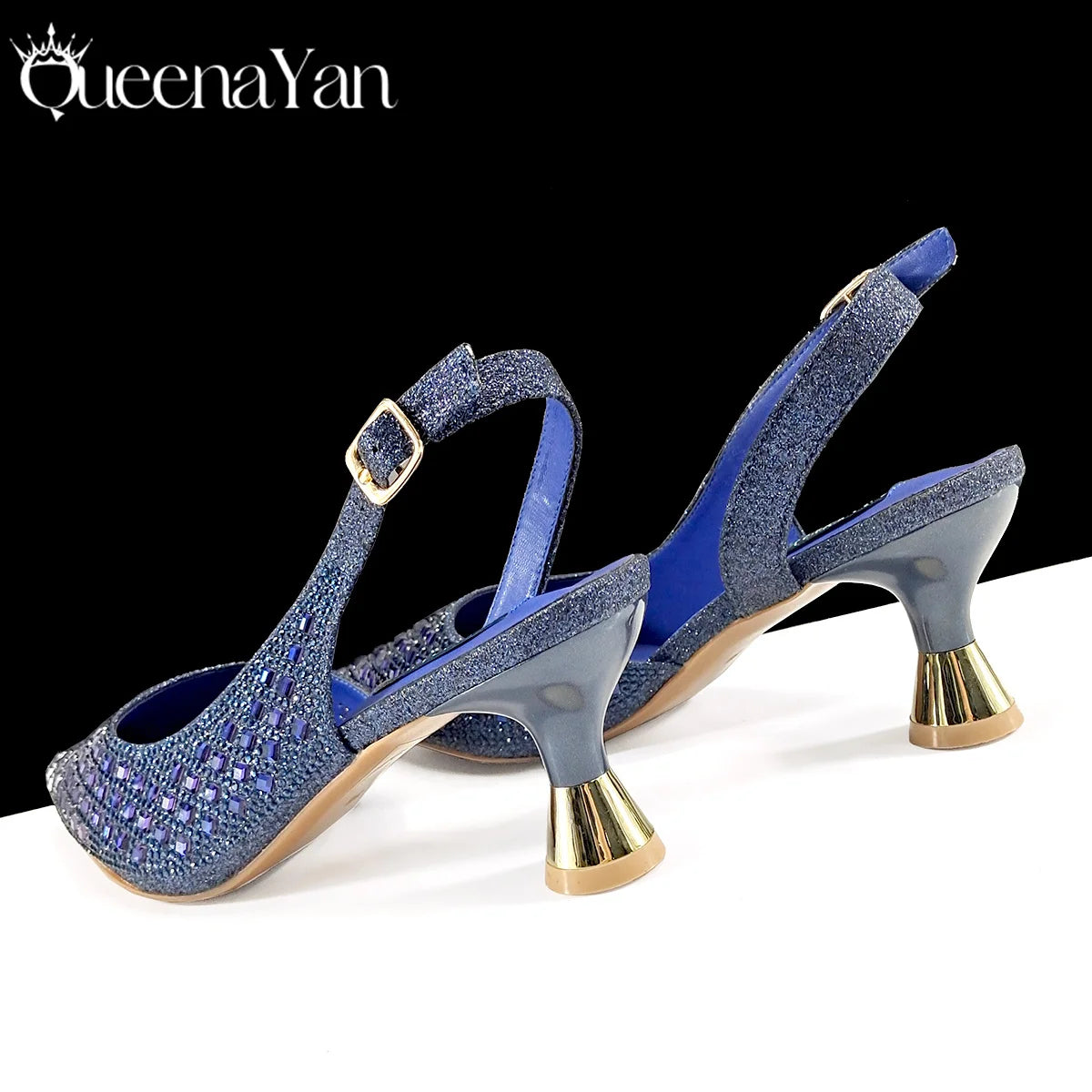Italian Design Rhinestone Luxury Green Colour Pointed Toe Shoe & Bag Set Women's High Heels for Parties High Quality