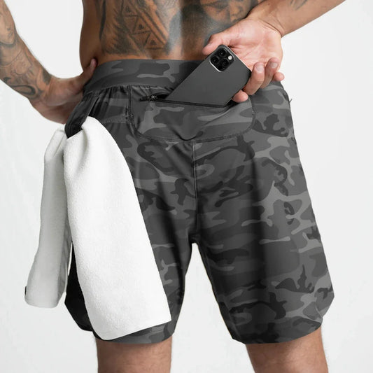 Mens Workout Fitness Shorts Camo Thin Style Breathable Jogger Gym Bodybuilding Quick Dry Running Shorts Zipper Phone Pockets
