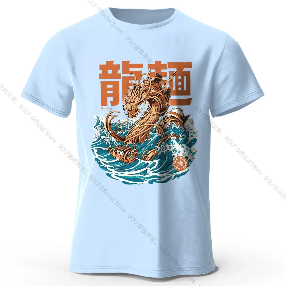 Men's Dragon Ramen Printed T-Shirt 100% Cotton Oversized Anime Graphic Tees for Women Summer Tops Otaku Streetwear