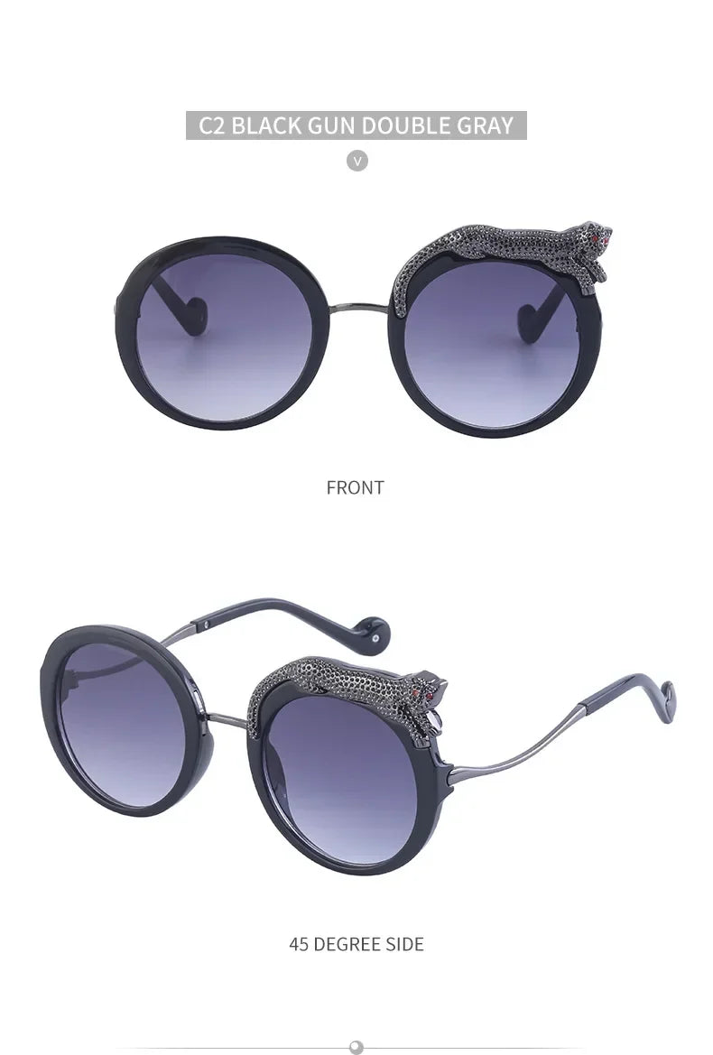 2025 Steampunk Metal Leopard Sunglasses Women Men Personalized Round Frame Sun Glasses Ladies Sunshade UV400 Gafas De Sol