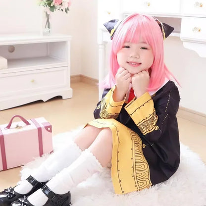 Anime SPY X FAMILY Anya Forger Cosplay Costume Black Dress Uniform Child Girls Pink Wig Stockings Party Role Outfit Adults Kids