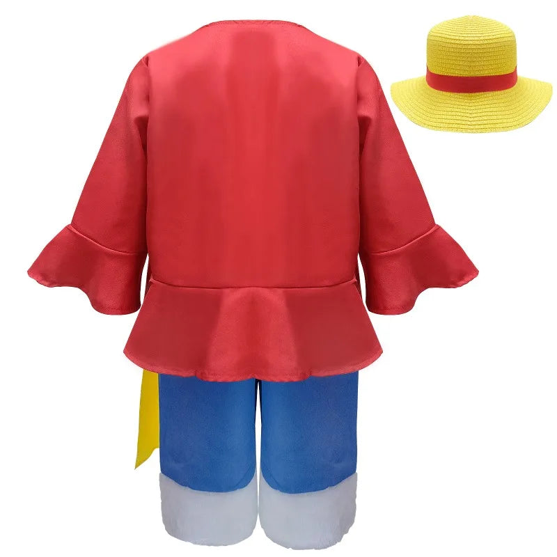 Anime Luffy Cosplay Costume Straw Hat Red Jacket Adult Kids Carnival Party Red Top Pants Suits Hat Role Play