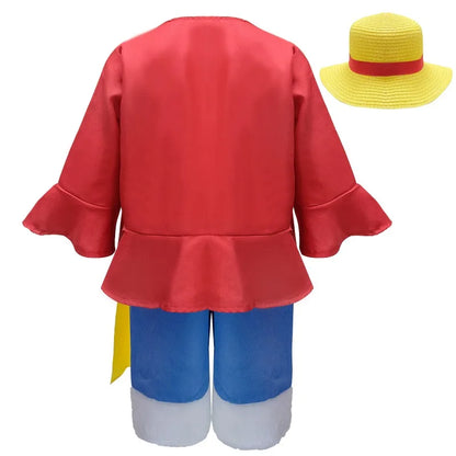 Anime Luffy Cosplay Costume Straw Hat Red Jacket Adult Kids Carnival Party Red Top Pants Suits Hat Role Play