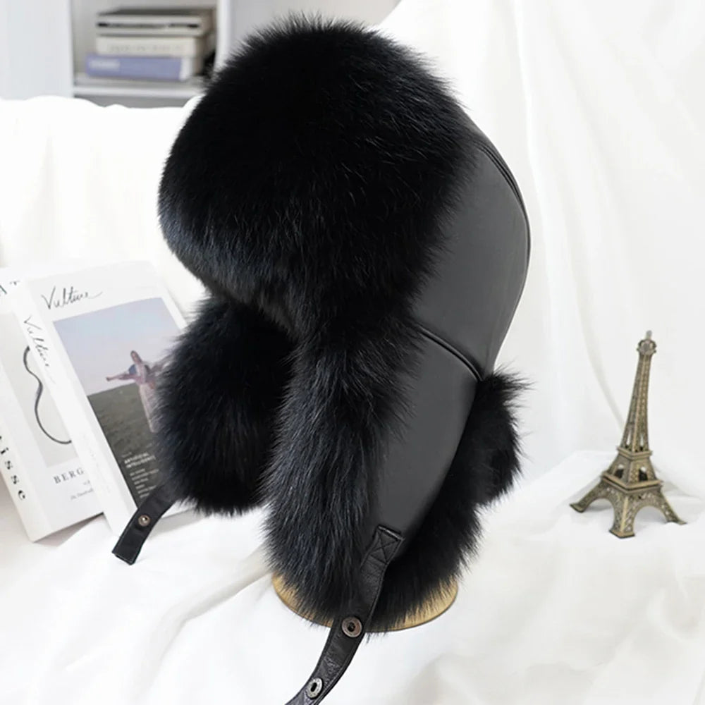 Winter Cap Man 100% Real Sliver Fox Fur Bomber Hat Men's Raccoon Fur Hat Ushanka Cap Trapper Russian Ski Caps Hats Real Fur Hat