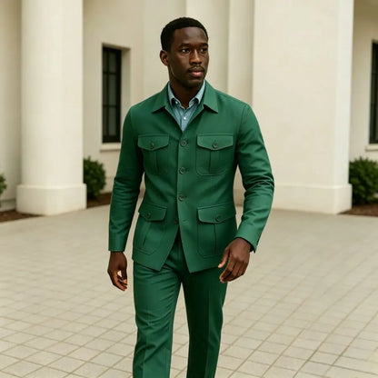 Sage Green Linen Safari Suit Men Summer Lightweight Two Piece Set Casual Wedding Groom Wear Beach Party Mens Fashion XS-3XL