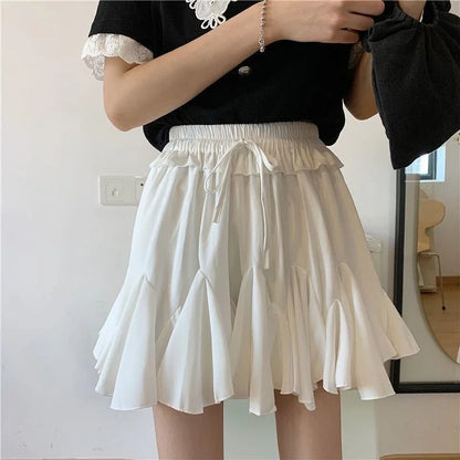 Summer Ball Gown White Mini Skirts Women 2024 Casual High Waist Ruffles Faldas Korean Bow Harajuku Y2k Micro Tennis Skirt Black