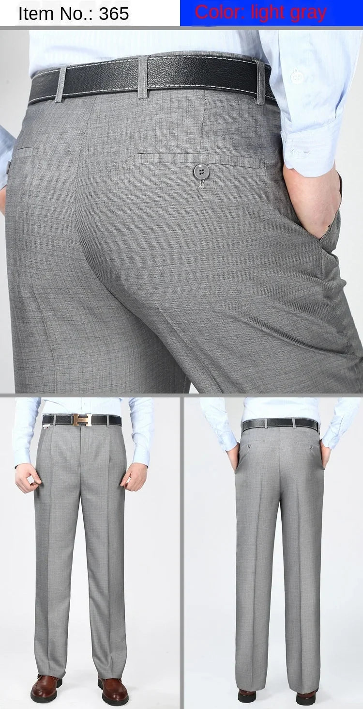 High Waist Double Pleated Men Suit Pants Summer Black Straight Office Formal Dress Trouser for Man Black Gray Size 40 42 44