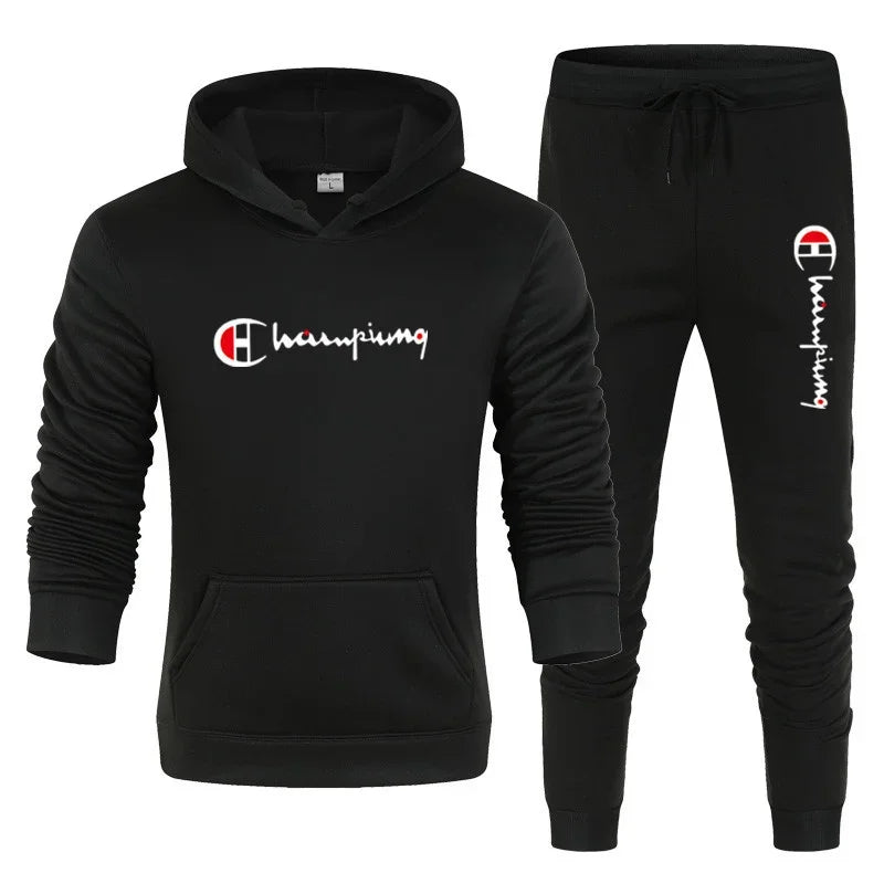 2025 Men's Tracksuit Hooded Sweatshirt+Sweatpants 2 Pcs Sets Sports Suit Casual Jogger Sportswear 2 Piece Male Streetwear Sets