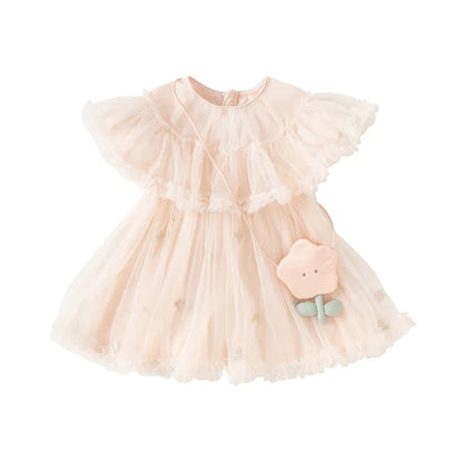 Girl's Princess Dress 2025 New Summer Children's Baby Pink Mesh Wallet Fashion Cute Sweet Charm Party DB2240416