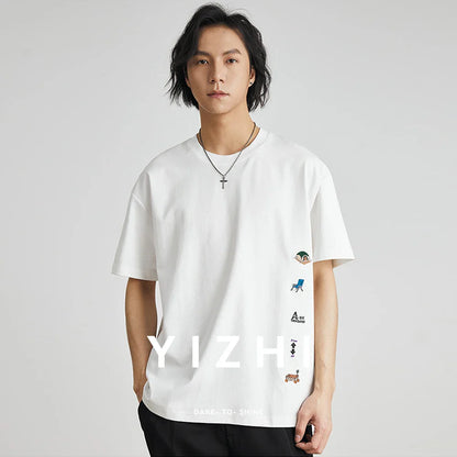 Men's American Retro Short-sleeved T-shirt Men's 2026 Summer New Loose Half-sleeved Embroidered Round Neck Bottoming Shirt
