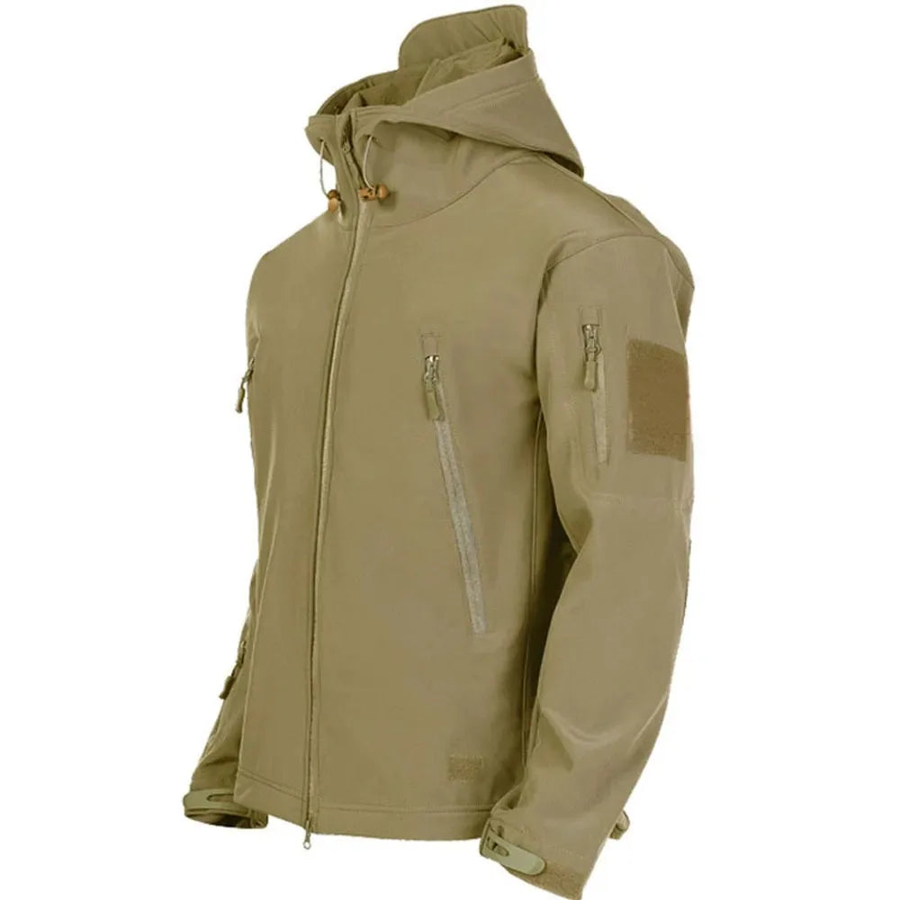 2024 New Fashionable Shark Skin Soft Shell Jacket Men's Tactical Windproof Waterproof Jacket Men's Jacket Hooded Jacket